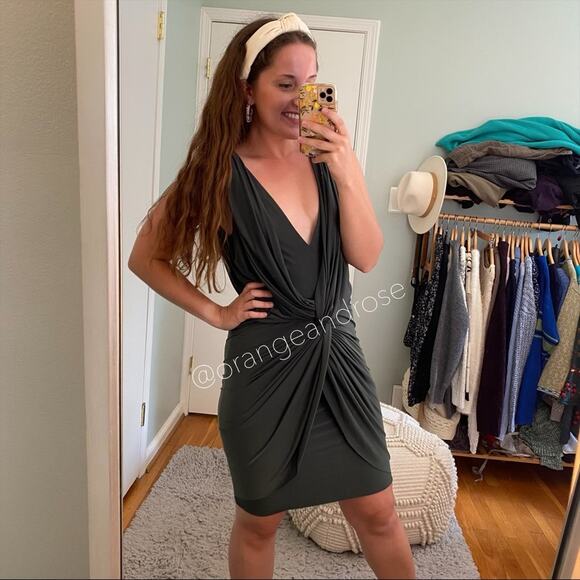 NEW MISA Los Angeles Sexy Green Ruched Bodycon Mini Dress Medium - Picture 5 of 11